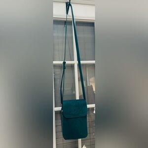 Ropin West, Teal Crossbody w. Hand Tooled Full Grain  Leather